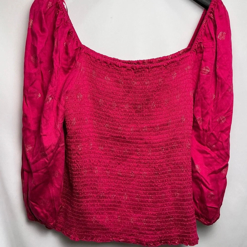 BELLDINI BLACK LABEL SMOCKED BOHO TOP Hot Pink Lg NEW - Picture 2 of 3